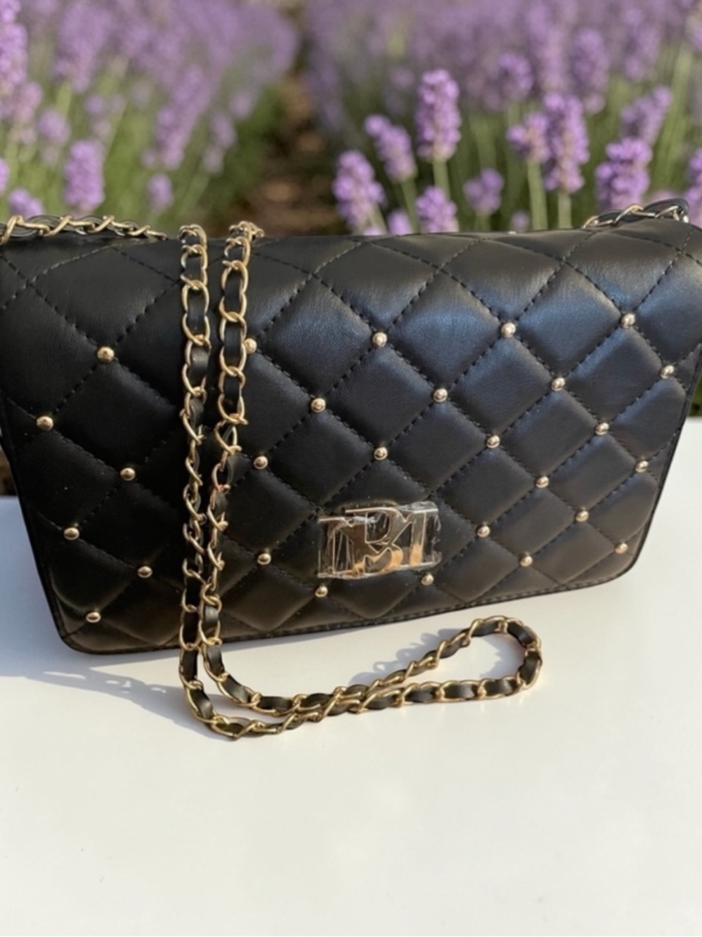 Badgley Mischka Quilted Vegan Leather Crossbody Bag.